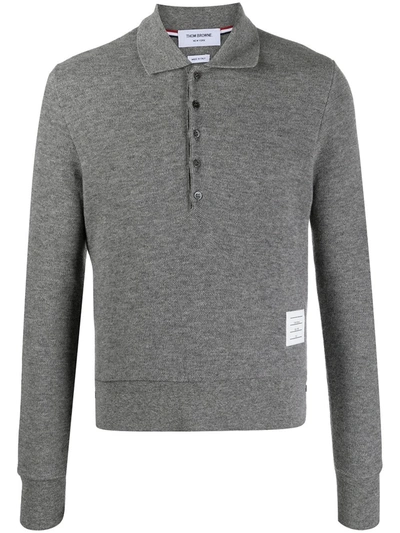 Thom Browne Long-sleeved Cashmere Polo Shirt In Grey