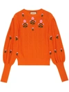 GUCCI FLORAL-EMBROIDERED KNITTED TOP