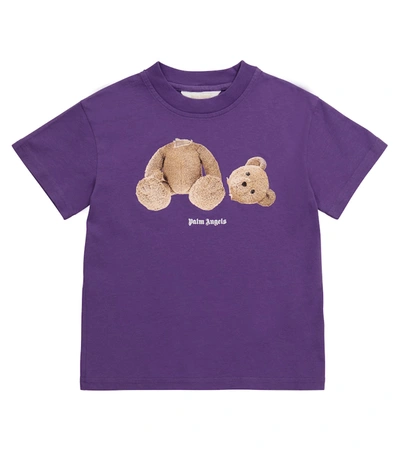 Palm Angels Kids' Bear Print Cotton Jersey T-shirt In Violet