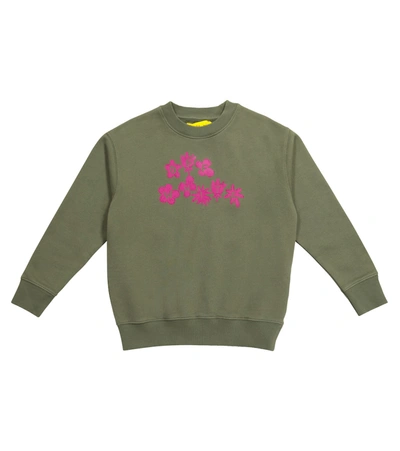 Off-white Kids' Flower Logo-print Cotton Sweatshirt In Green