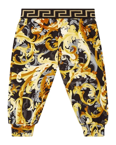 Versace Kids' All Over Baroque Print Sweatpants In Blackgold