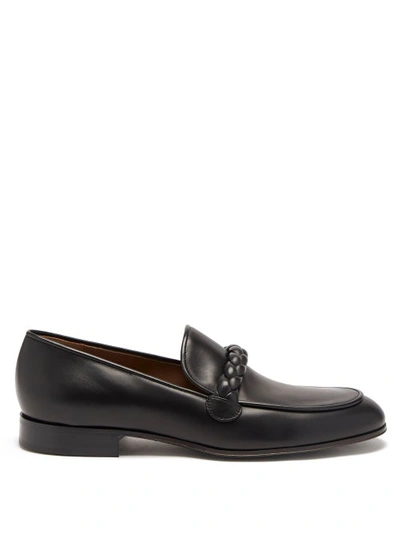 Gianvito Rossi Belem Braided-strap Leather Loafers In Black+black