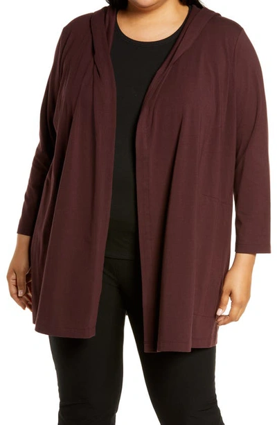 Eileen Fisher Hooded Open Front Organic Cotton Jersey Jacket In Casis