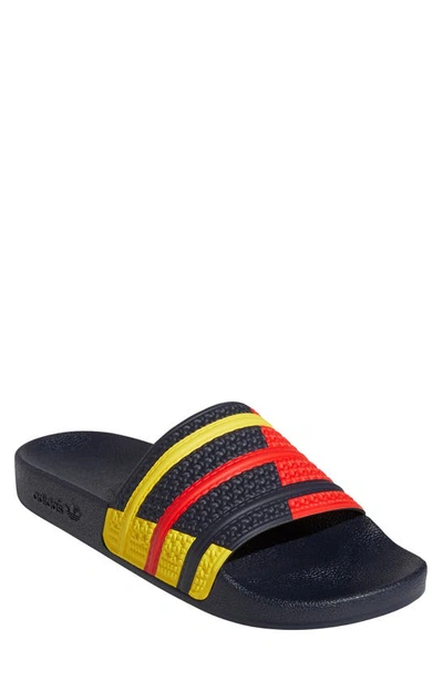 Adidas Originals Adidas Men's Originals Adilette Slide Sandals In Legend Ink/ Red/ Yellow
