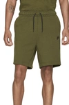 Nike Straight-leg Cotton-blend Tech-fleece Drawstring Shorts In Rough Green/ Black