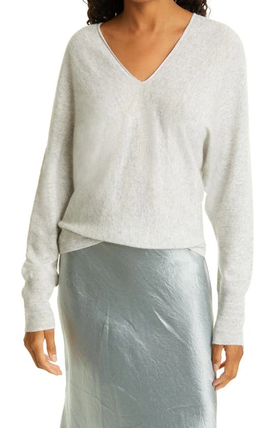 Vince Double V-neck Sweater In Grey/ White