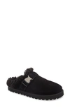 Moncler Mon Mule Suede Shearling-lined Slide Mules In Black