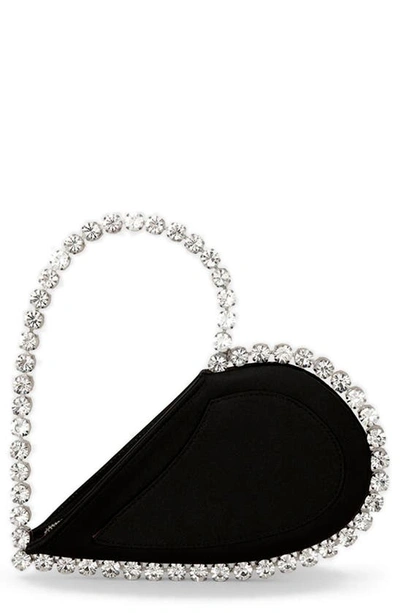 L'alingi Black Crystal Heart Embellished Satin Clutch Bag