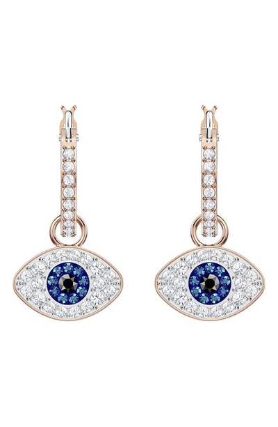 Swarovski Symbolic Rose Goldplated Crystal Evil Eye Charm Earrings In Blue