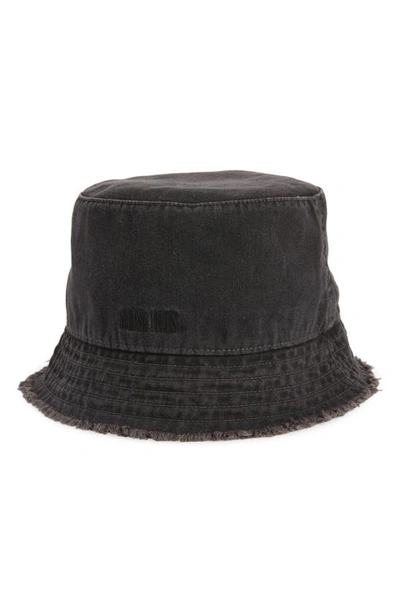 Allsaints Frayed Edge Bucket Hat In Black