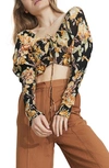 Bardot Floral Tie Crop Top In Black Bold Floral