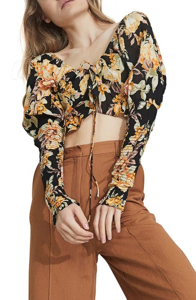 Bardot Floral Tie Crop Top In Black Bold Floral