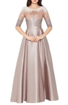 Betsy & Adam Womens Satin Maxi Evening Dress In Mocha