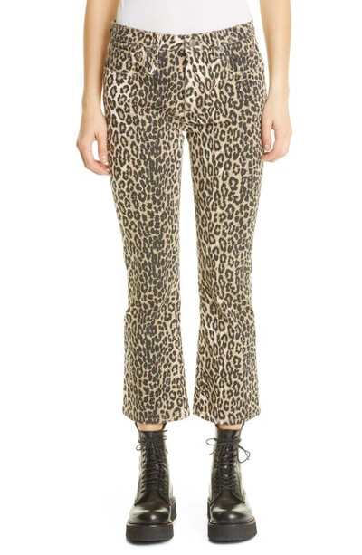 R13 Kick Fit Leopard Print Bootcut Jeans In Beige