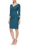 Alex Evenings Compression Embellished Ruched Sheath Dress In Deep Teal