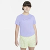 Nike Dri-fit One Big Kids' Short-sleeve Training Top (extended Size) In Purple Pulse,lime Ice