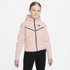 Nike Sportswear Tech Fleece Big Kids' (girls') Full-zip Hoodie In Pink Oxford/black