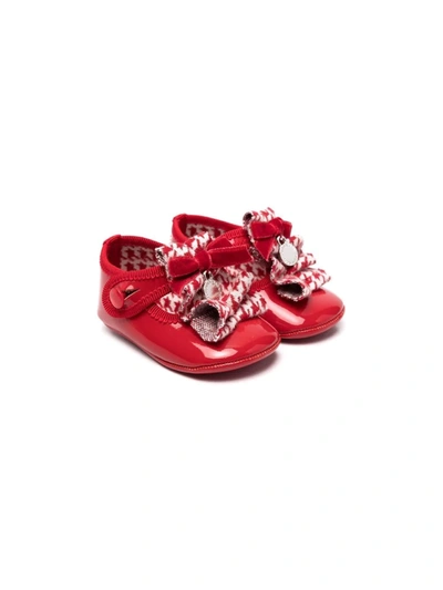 Monnalisa Houndstooth-strap Ballerina Shoes In Red + Cream