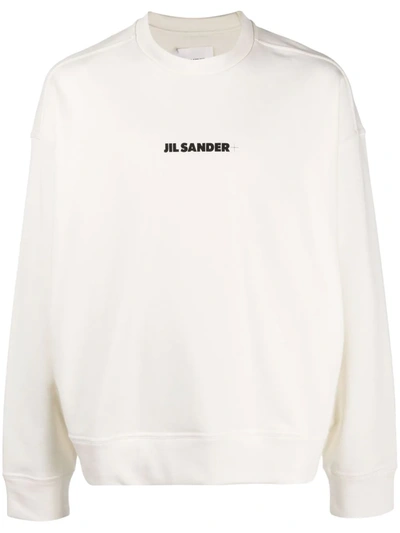 Jil Sander Crew Neck Long Sleeve Boxy Fit Printed Logo Sweatshirt In White