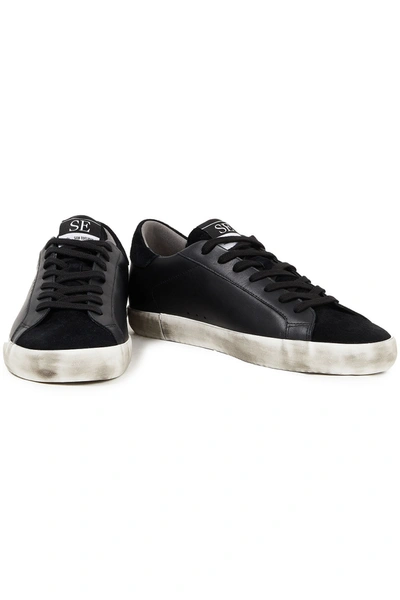 Sam Edelman Aubrie Suede-trimmed Perforated Leather Trainers In Black