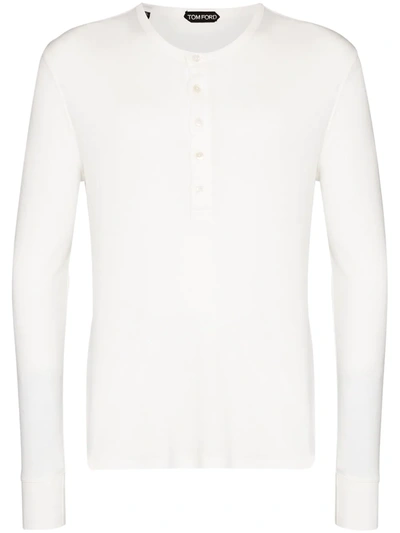 Tom Ford Button-detail Long-sleeve T-shirt In Weiss