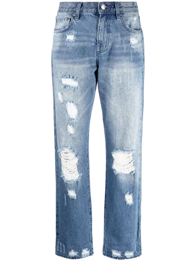 Michael Michael Kors Distressed Wide-leg Jeans In Blau