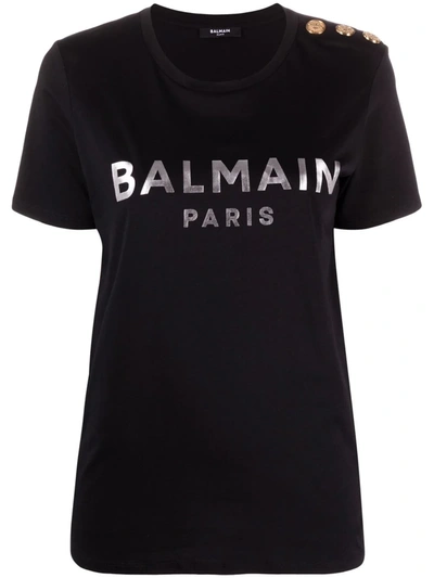 Balmain Logo-print T-shirt In Eab Noir Blanc