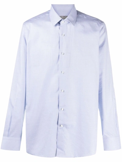 Canali Fine-check Cotton Shirt In Blau
