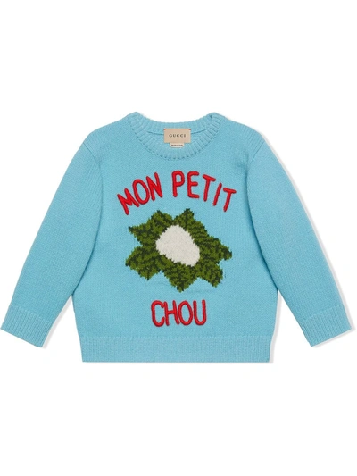 Gucci Kids' Children's Wool Jumper With Cauliflower Embroidery In Blue