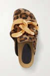 JW ANDERSON CHAIN-EMBELLISHED LEOPARD-PRINT CALF HAIR SLIPPERS