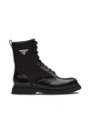 PRADA ANKLE BOOT IN BRUSHED LEATHER AND NYLON