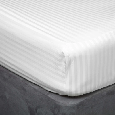 Belledorm 540 Thread Count Satin Stripe Fitted Sheet (white) (twin) (uk