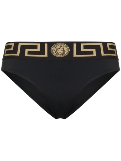 Versace Logo Border Brief Bikini Bottoms Black