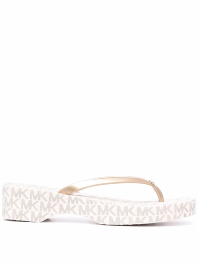 Michael Michael Kors Lilo Monogram-print Flip-flops In Neutrals