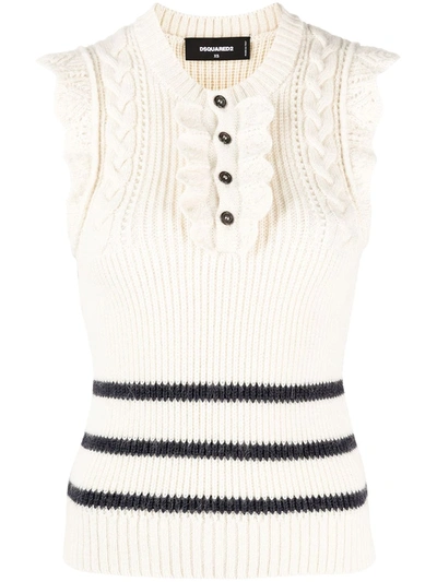 Dsquared2 Ruffled Sleeveless Knitted Top In Neutrals
