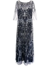 Marchesa Notte Sequin Embroidered Tulle A-line Gown In Blue