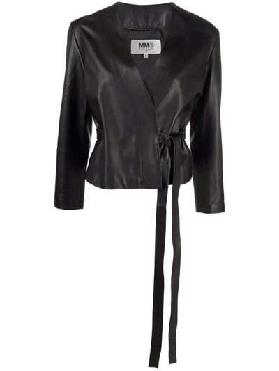 Mm6 Maison Margiela Kimono-style Leather Jacket In Black