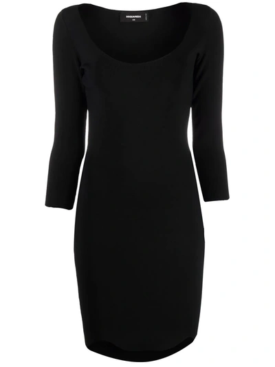 Dsquared2 Three Quarter-sleeved Fitted Dress In Schwarz