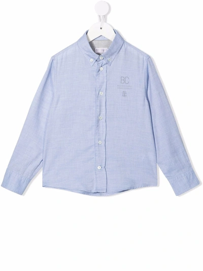 Brunello Cucinelli Kids' Logo-print Cotton Shirt In Blue