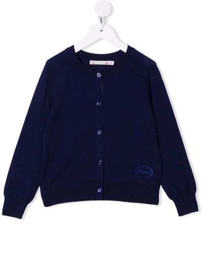 Bonpoint Kids' Embroidered-logo Knit Cardigan In Blue