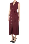 Nina Leonard Button Front Midi Shirt Dress In Deep Wine