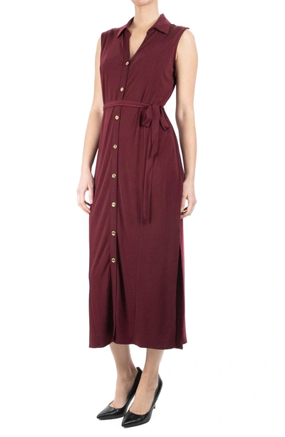 Nina Leonard Button Front Midi Shirt Dress In Deep Wine