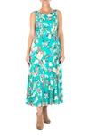 Nina Leonard Crew Neck Sleeveless Midi Dress In Teal Combo