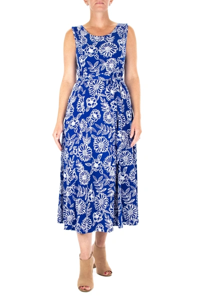 Nina Leonard Crew Neck Sleeveless Midi Dress In Deep Sea Multi