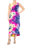 Nina Leonard High Low Tie Dye Maxi Dress In Navy/ Pink Multi
