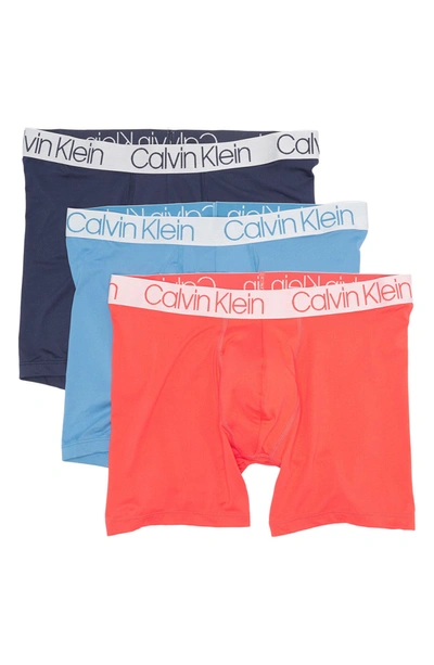 Calvin Klein Microfiber Boxer Briefs In Mood Indigo/cayenne/niagra