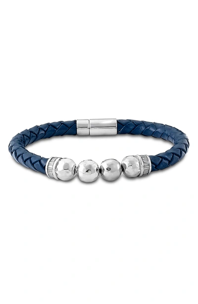 Samuel B. Sterling Silver And Blue Leather Chain Bracelet