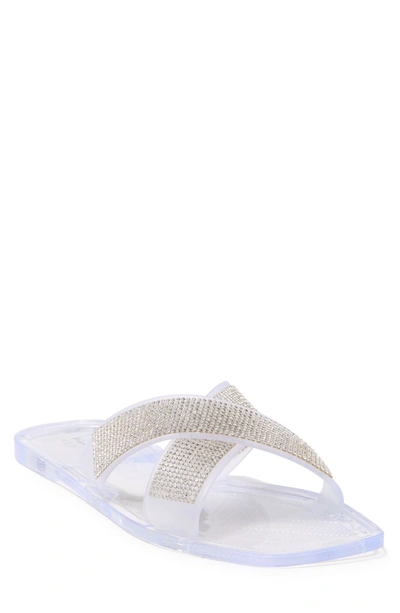 Nicole Miller Crosscross Snip Toe Embellished Jelly Slide Sandal In Clear
