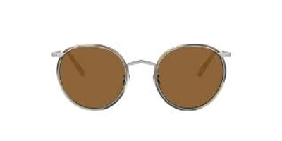 Oliver Peoples Ov1269st Casson Round-frame Titanium Sunglasses In Beige,brown,silver Tone,tortoise