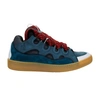 Lanvin Curb Sneakers In Suede And Fabric Color Blue And Red In Anthracite